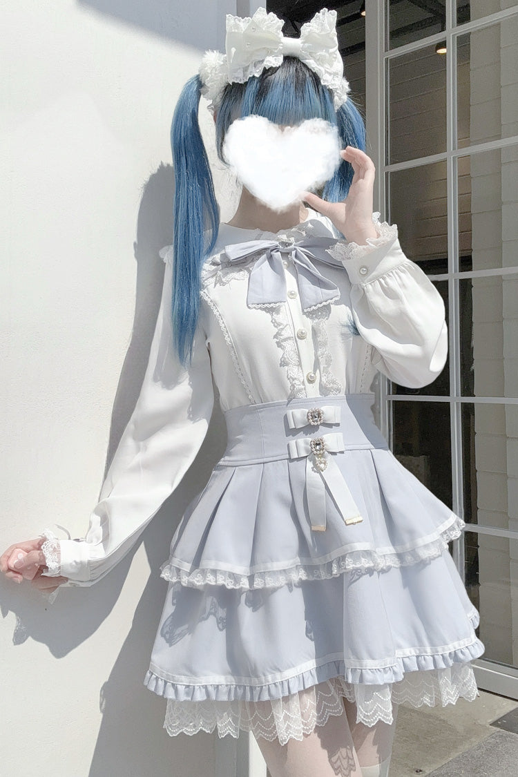 Rabbit Ears Long Sleeves Bowknot Lace Sweet Jirai Kei Japanese Blouse 3 Colors