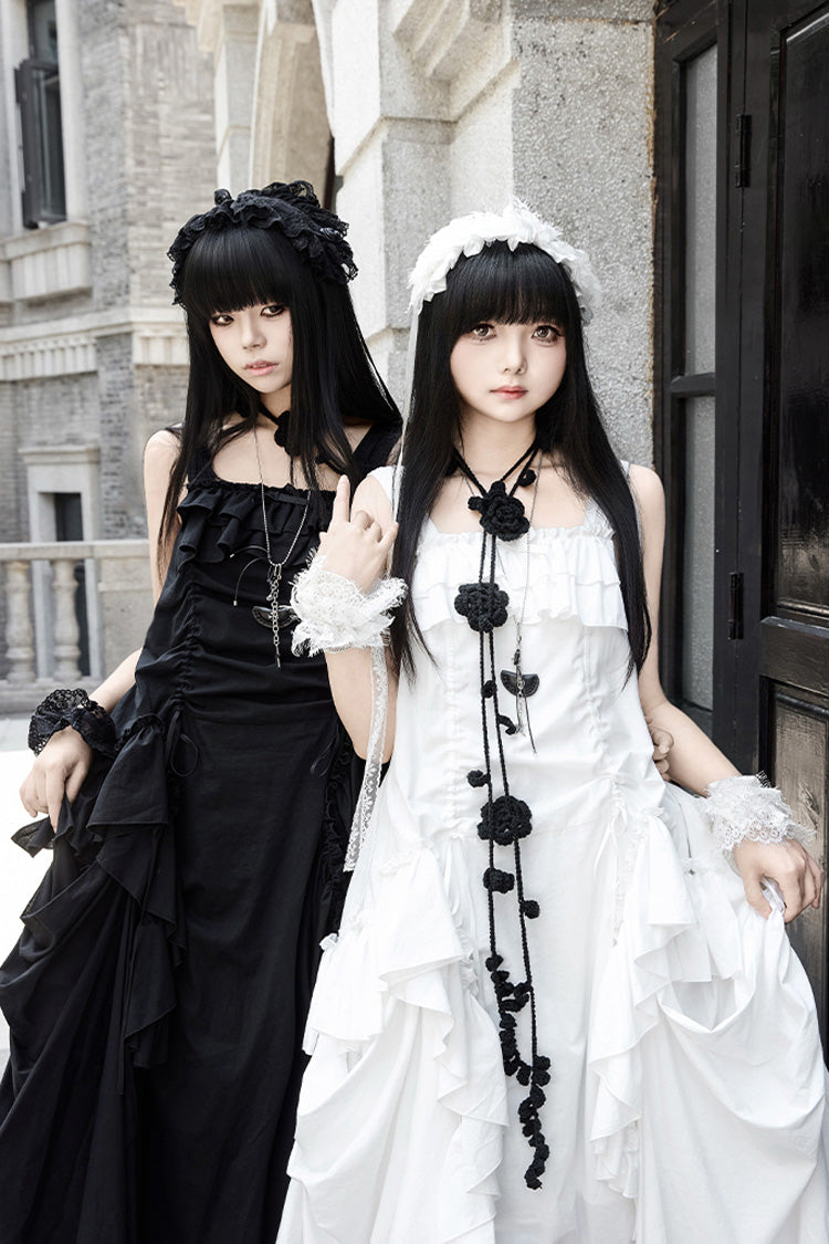 Robe à bretelles gothique Lolita sans manches blanche [Dream] avec volants 