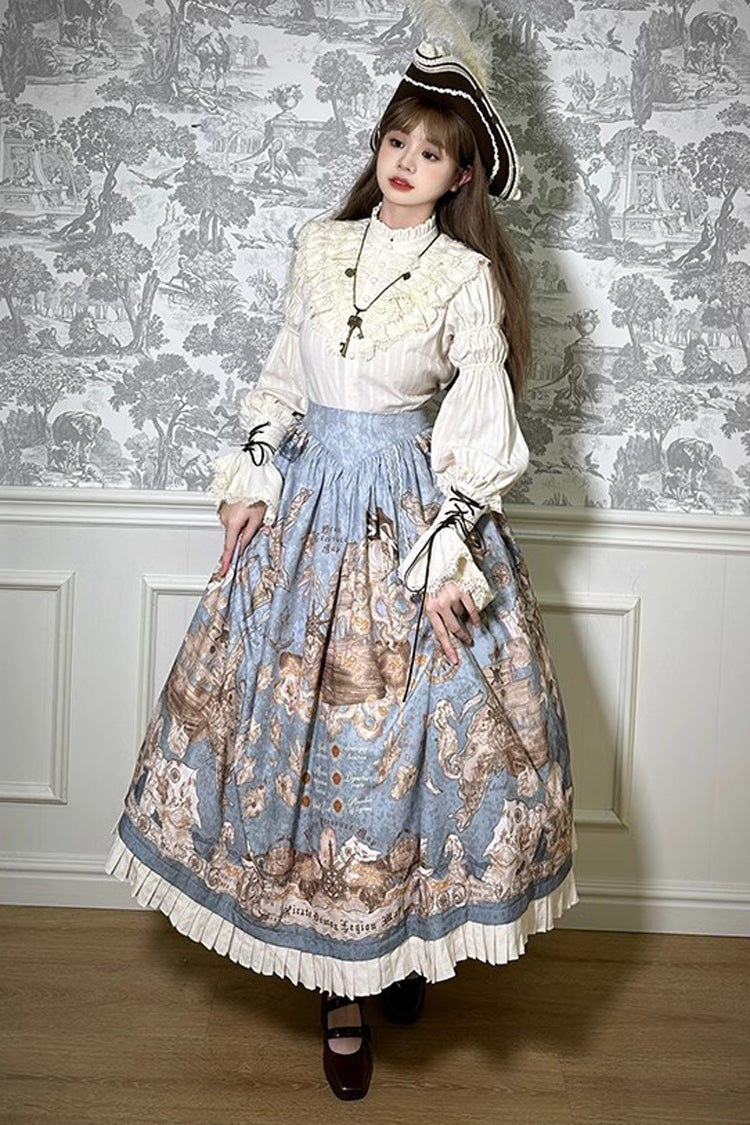 Pirate Series Navigation Treasure Hunting Guide Print Ruffle Sweet Classic Lolita Skirt 4 Colors