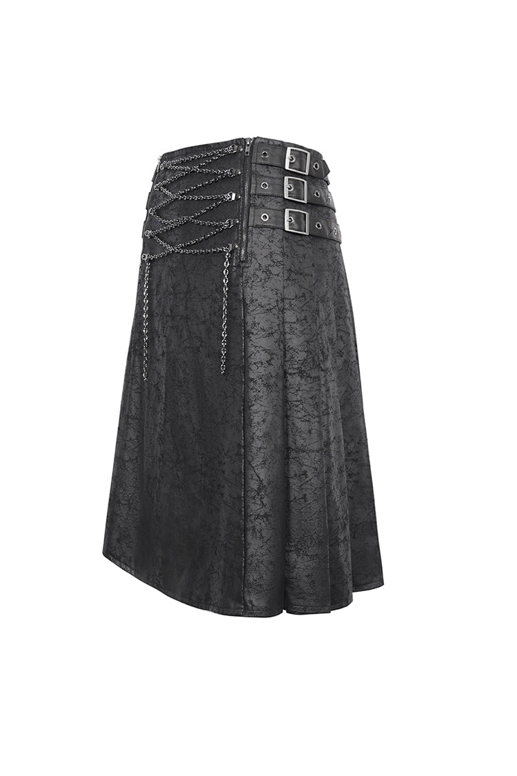 Black Print Chain Multi Buckle Men's Gothic Skirt