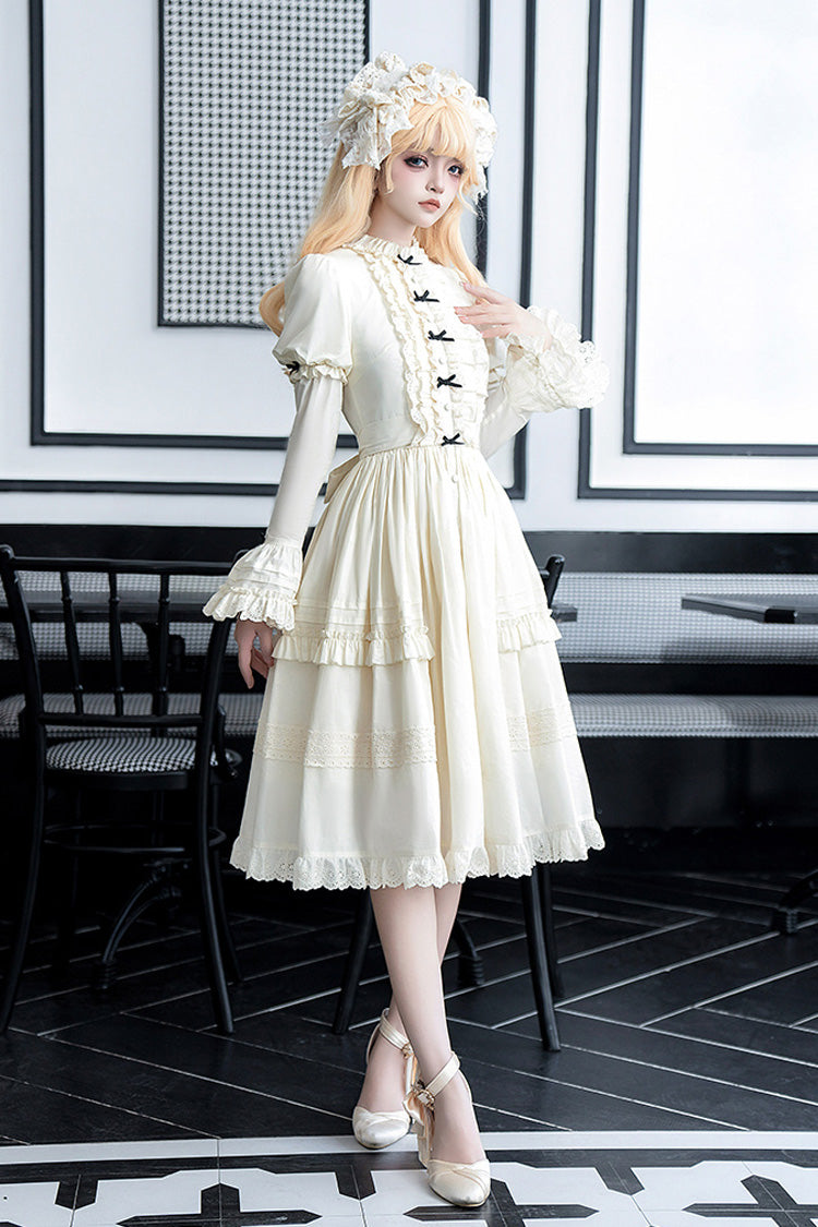 Ivory [Birch Appointment] Stand Collar Long Puff Sleeves Ruffle Bowknot Sweet Lolita Dress