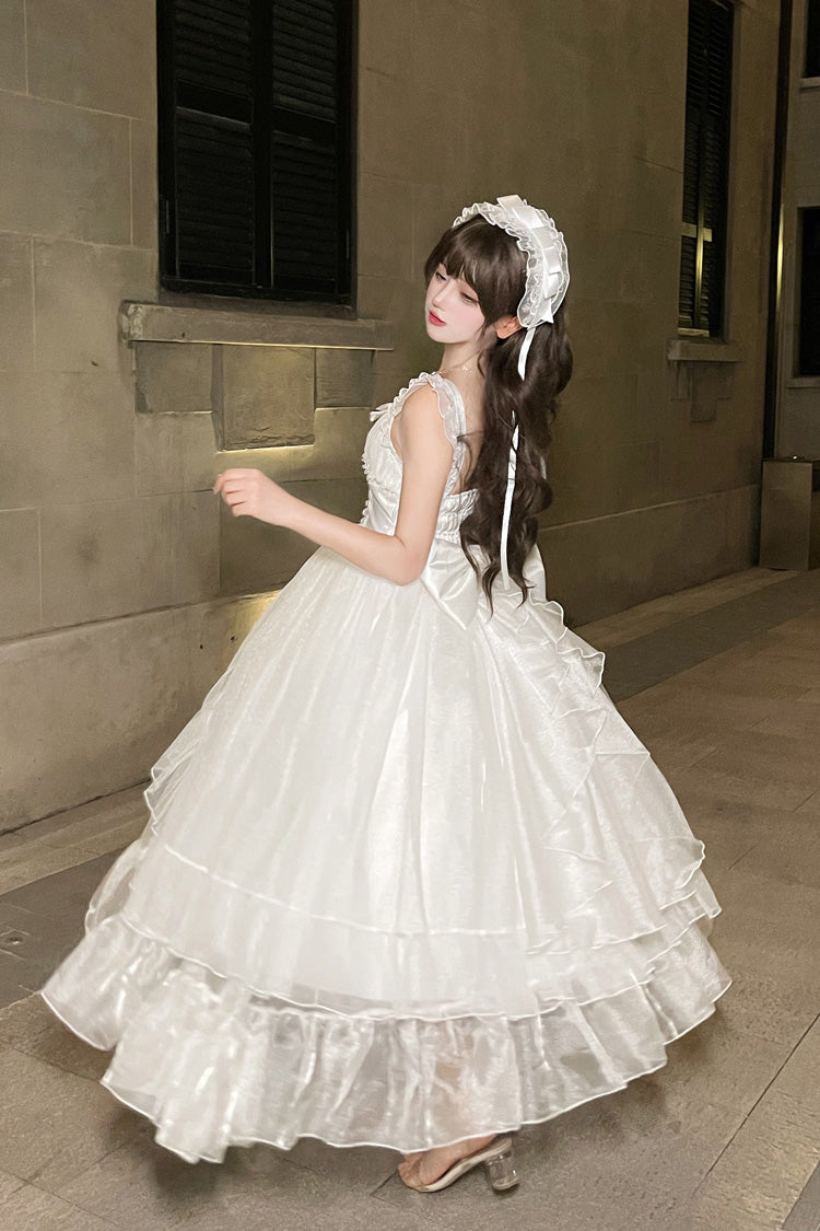White [Moonlight Sonata] Ruffle Cardigan Bowknot Lace Sweet Vintage Lolita Jsk Dress