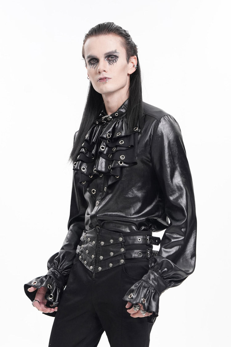 Black Long Sleeves Eyelets Buckle Men's Gothic Blouse