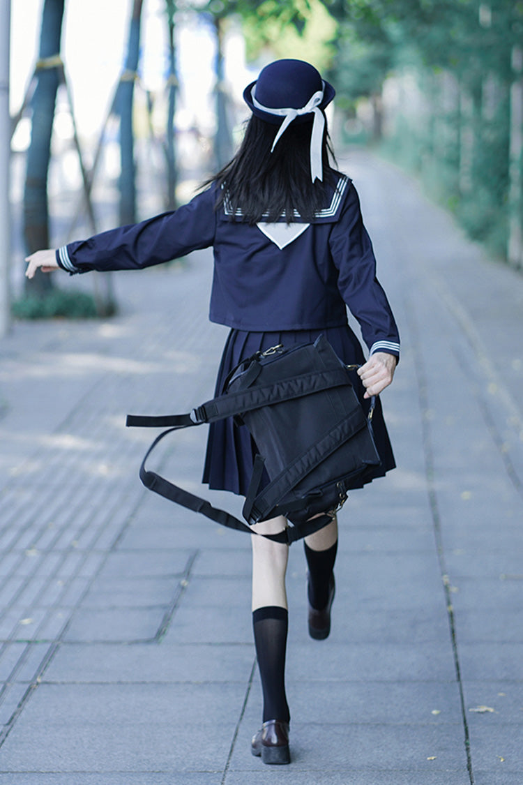 Dark Blue Navy Collar Sweet College Style Japanese School Skirt