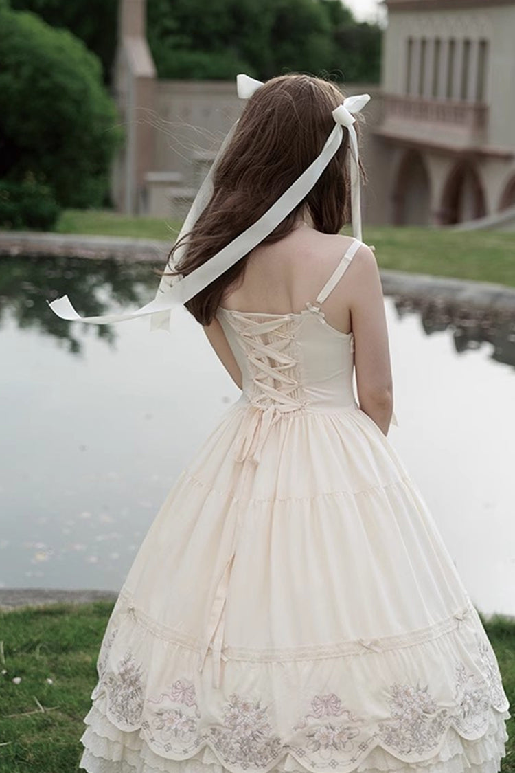Abricot [Papillon Fantaisie] Robe Lolita Sweet Princess à Volants à Trois Couches avec Noeud Papillon Broderie en Dentelle Jsk 