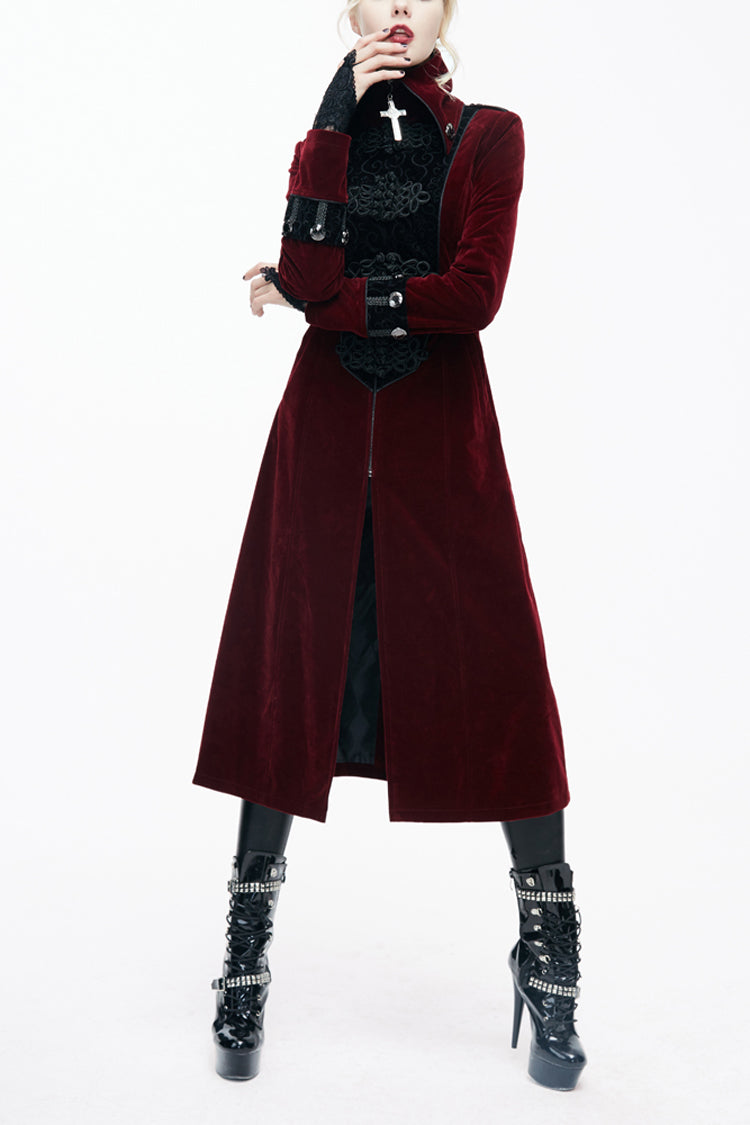 Red Stand Collar Retro Stage Costume Women's Gothic Coat