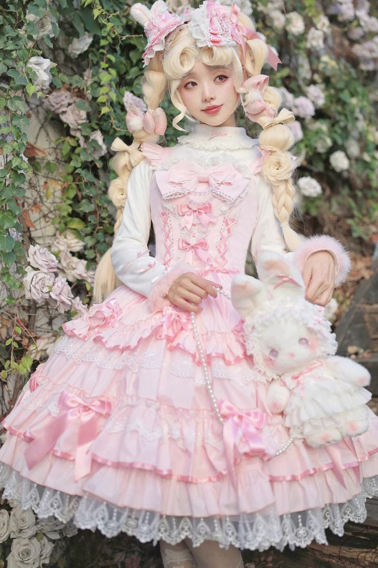 Süßes mehrlagiges Rüschen-Schleifen-Spitzen-Prinzessinnen-Ballett-Lolita-JSK-Kleid 4 Farben