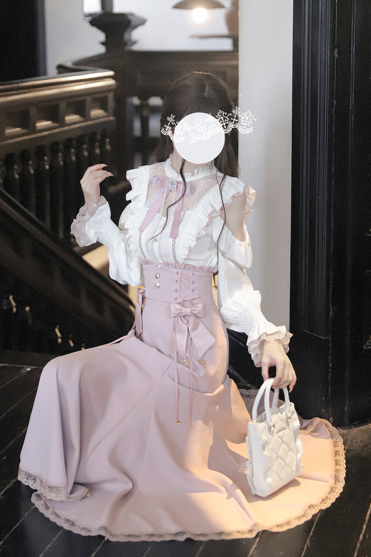Pink Ruffle Bowknot Slim Sweet Elegant Lolita Fishtail Skirt Dress