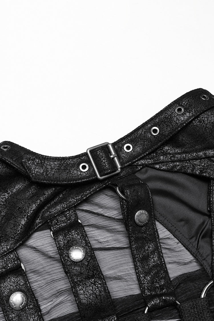 Black Sleeveless Hooded Mesh Women's Punk Harness Vest