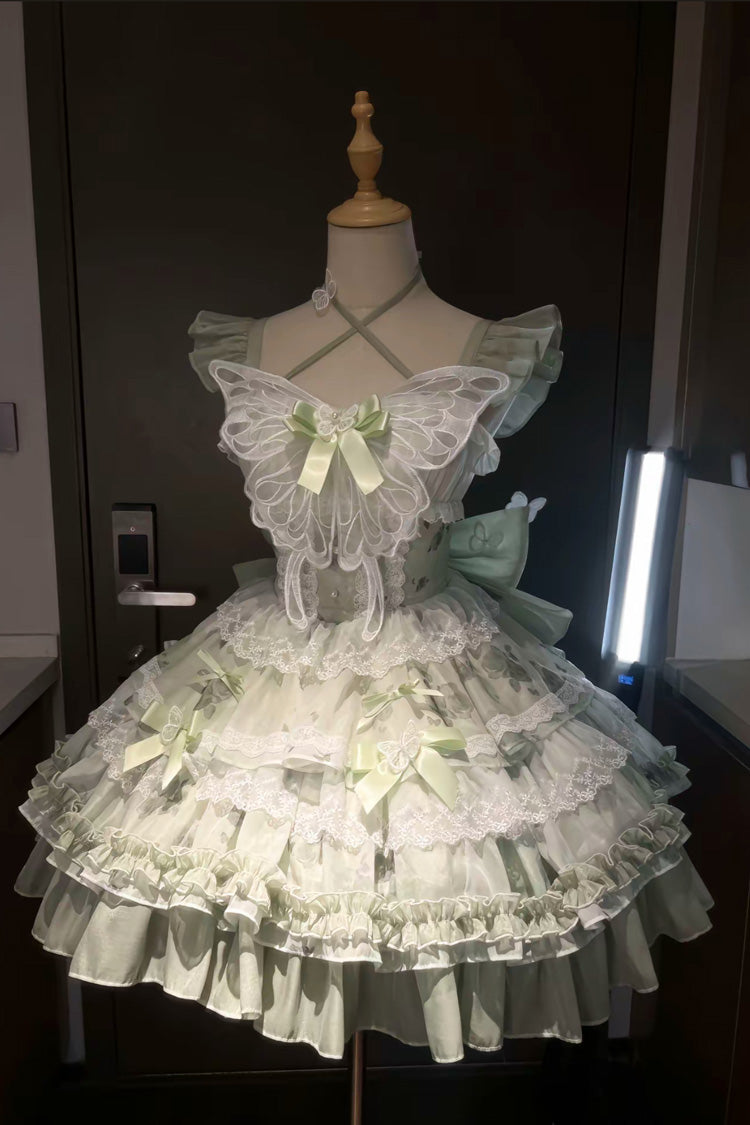 Grünes [Versprechen der blühenden Jahreszeit] Print Rüschen Schleife Spitze Süßes Prinzessin Lolita Jsk Kleid 
