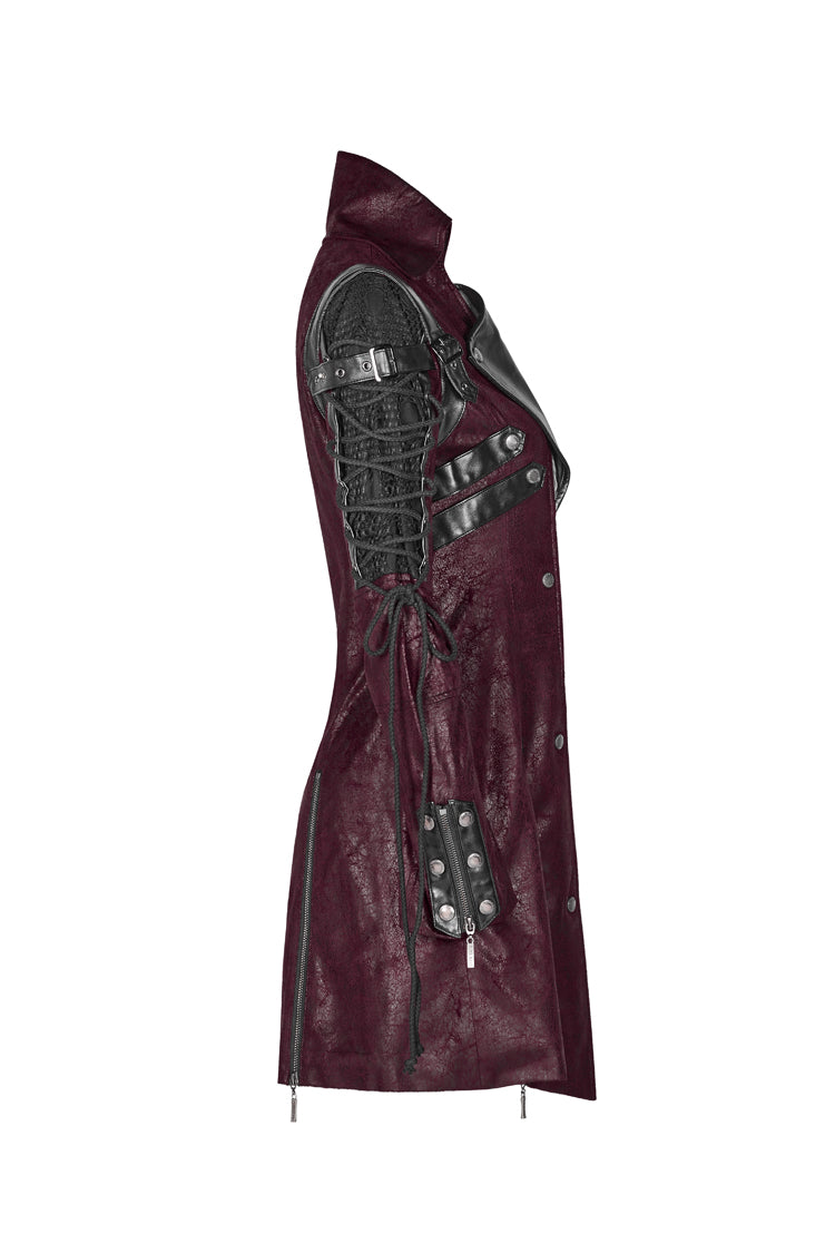 Red Metal Buckle Decoration Zipper Mens Steampunk Windbreaker Coat