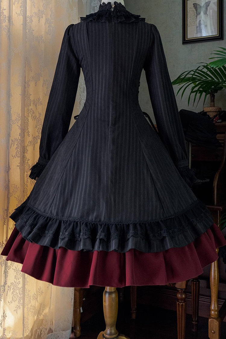 Point Manor Solid Color Stand Collar Long Sleeves Multi-layer Ruffle Gothic Lolita Dress 5 Colors