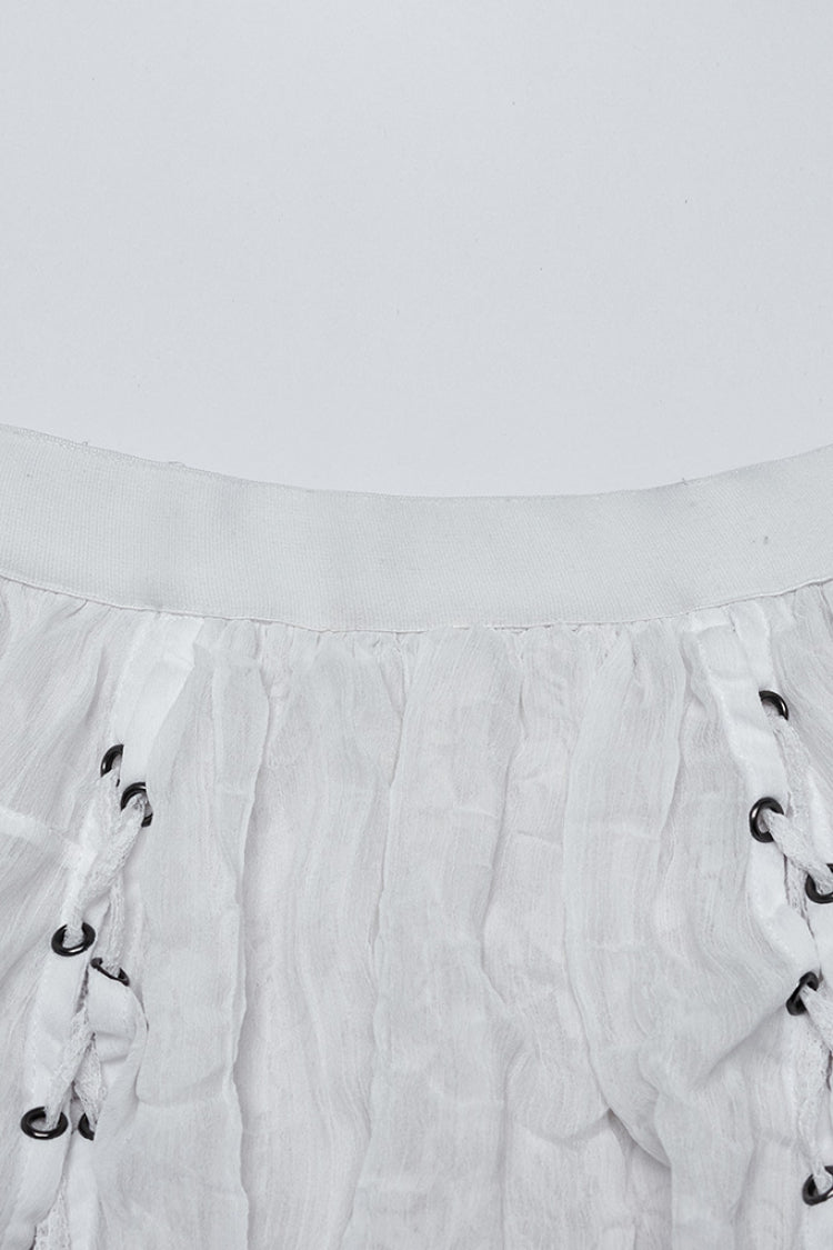 White Ruffle Stitching Lace Lace-Up High/low Women's Gothic Skirt