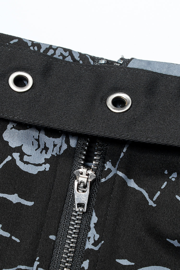 Schwarzer abnehmbarer Gothic-Rock mit Totenkopf-Print für Damen