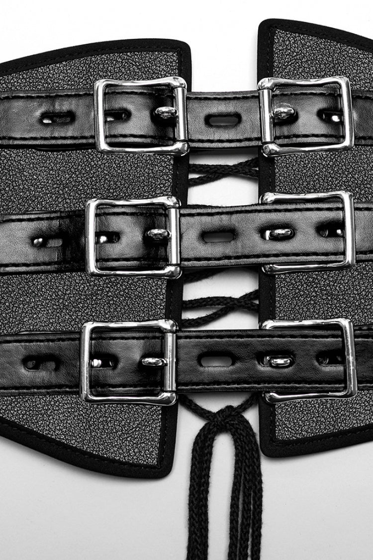 Schwarzes Schnür-Doppel-Schnallen Herren-Punk-Korsett 