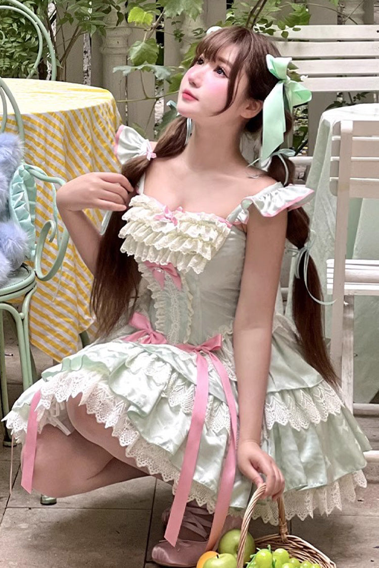 Green [Mints] Multi-Layered Ruffle Bowknot Lace Sweet Ballet Lolita Dress