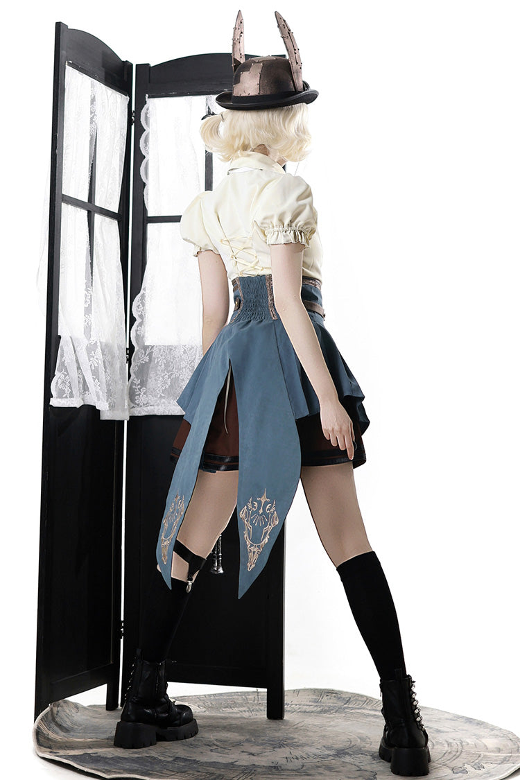 [Conducteur de Train de la Ville des Fées] Ensemble Jupe Lolita Punk Élégant à Manches Courtes avec Broderie de l'Académie Britannique 