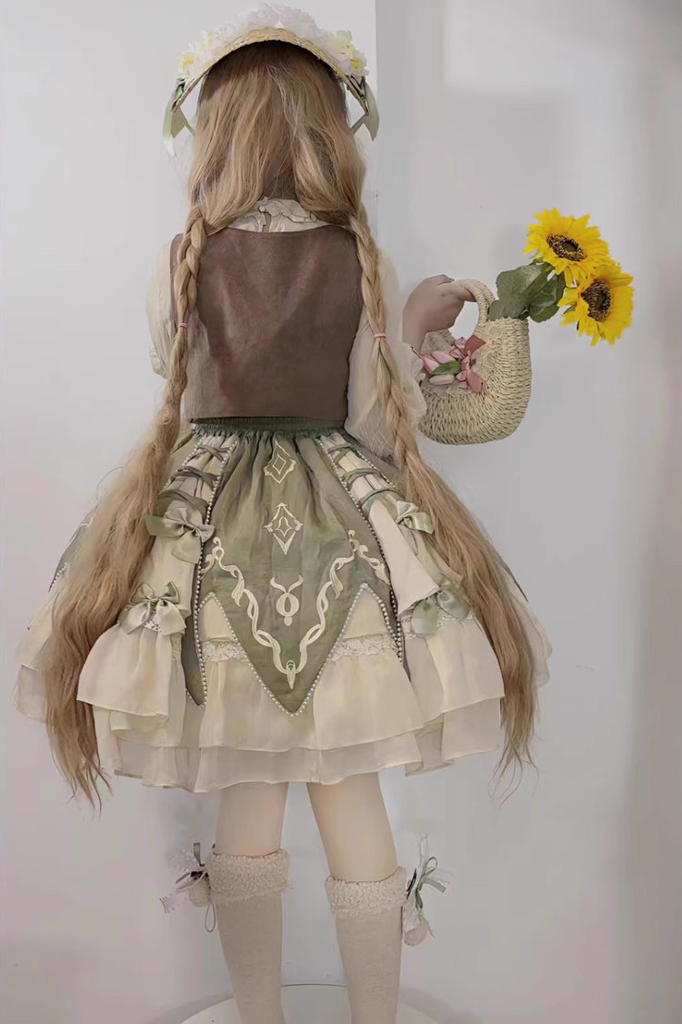 Green [The Wizard of Oz] Multi-Layered Print Ruffle Bowknot Sweet Lolita Dress Three Piece Set