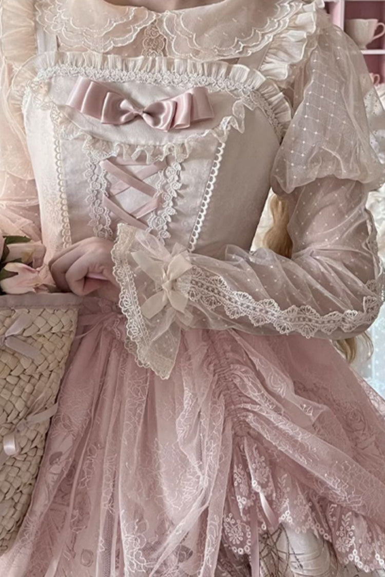 Apricot Sleeveless Rose Prologue Print Ruffle Bowknot Sweet Elegant Princess Lolita Jsk Dress
