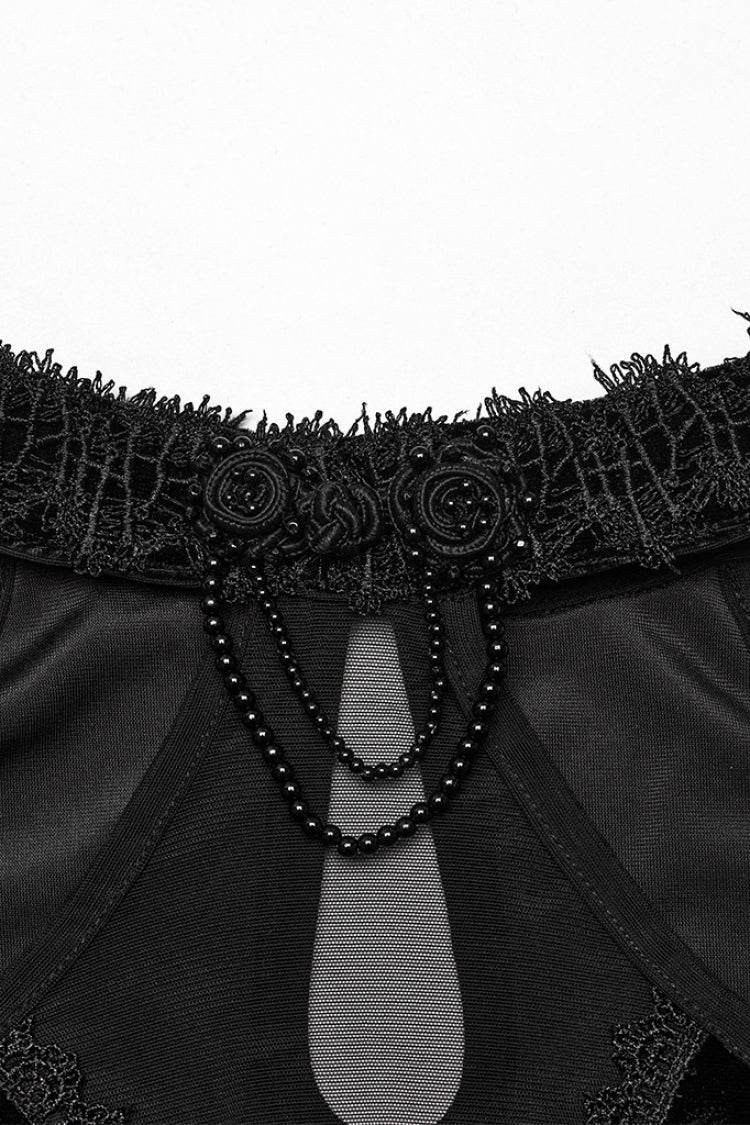 V Collar Off Shoulder Hollow Stitching Mesh Women's Gothic Dress 2 Colors