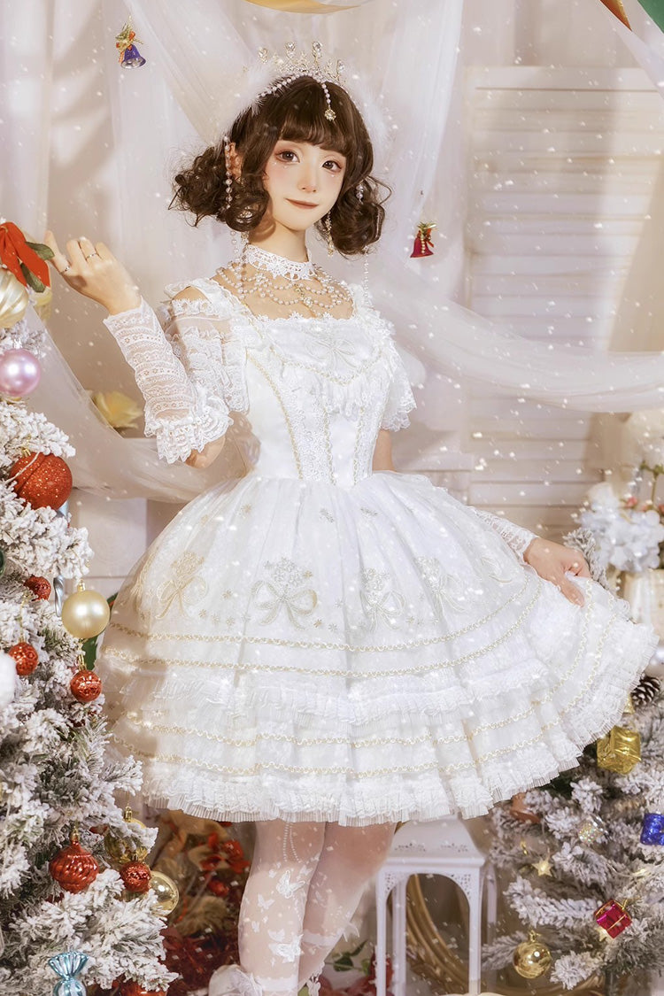 White Multi-layer Dream Dance Print Embroidery Tulle Sweet Princess Lolita Jsk Dress