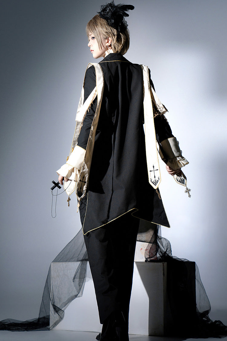Black Long Sleeves Print Gothic Prince Handsome Ouji Lolita Swallowtail Coat