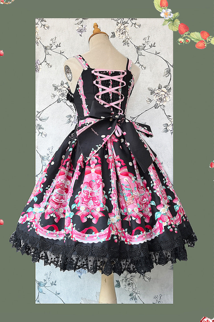 [Strawberry Chef] Sleeveless Print Bowknot Lace Sweet Lolita Jsk Dress 4 Colors