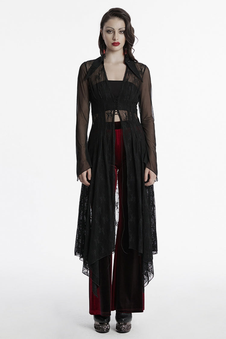 Black V Collar Long Sleeves Lace Sheer Women's Gothic Cardigan Coat