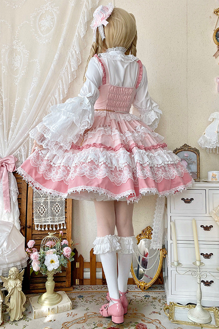 Pink Sleeveless Multi-Layered Ruffle Bowknot Lace Sweet Gorgeous Lolita Doll Jsk Dress