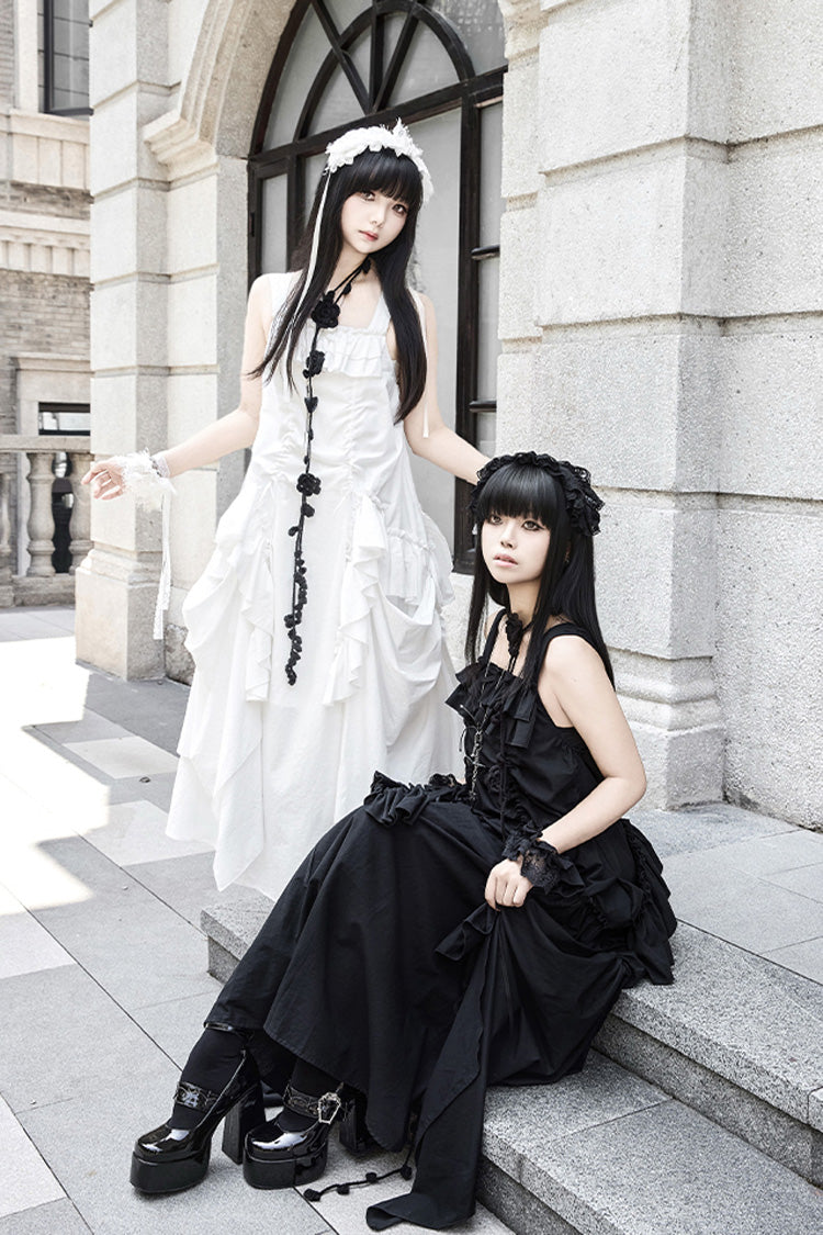 Robe à bretelles gothique Lolita sans manches blanche [Dream] avec volants 