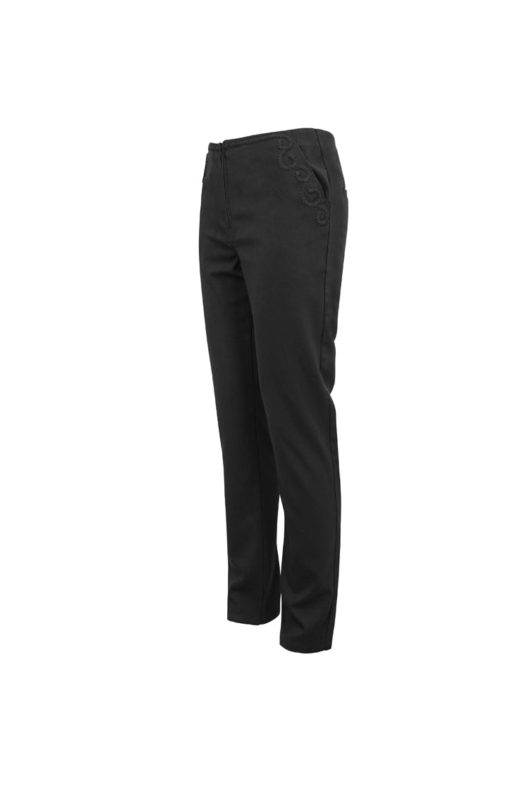Black Webbing Twill Suit Material Side Pocket Floral-Shaped Men's Gothic Pants