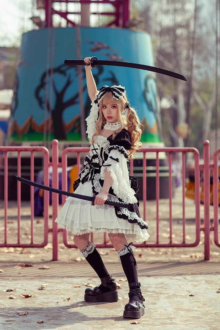 White/Black Short Sleeves Cardigan Bowknot Doll Sweet Lolita Dress