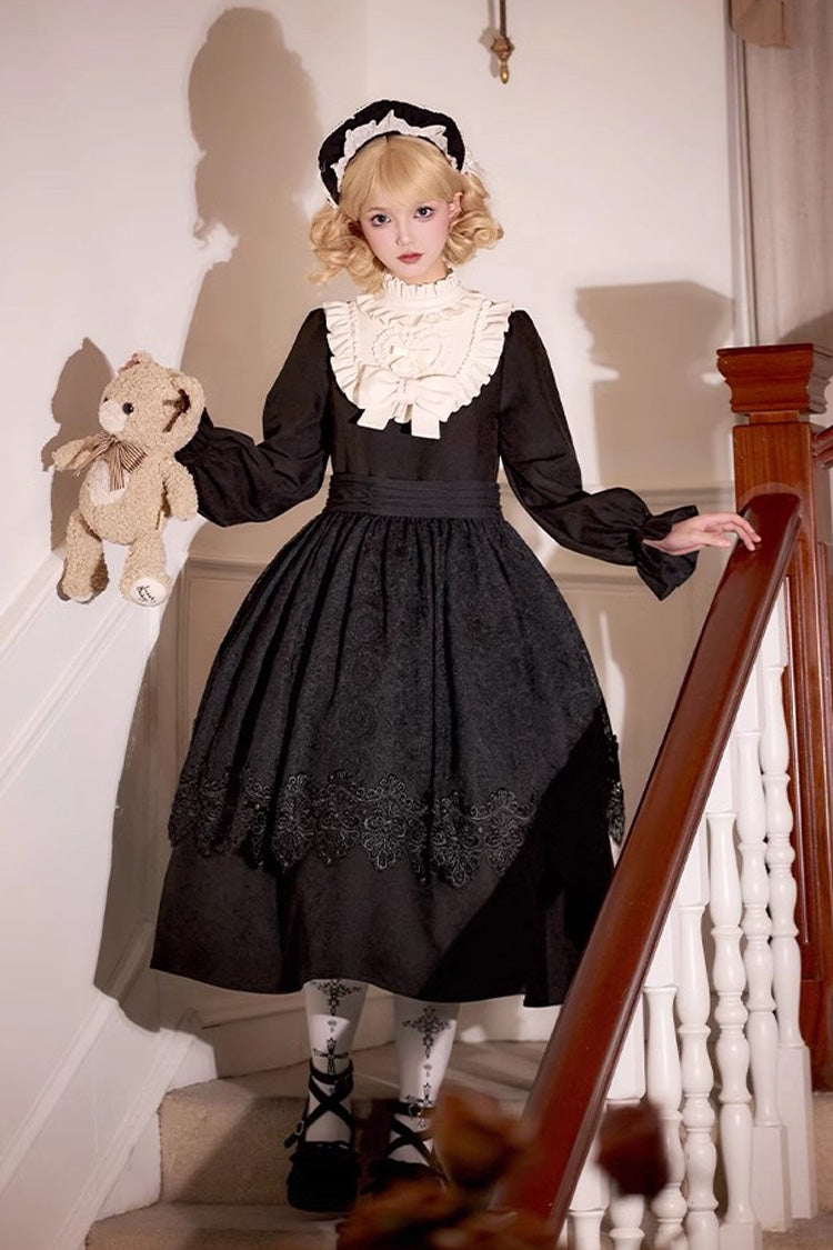Black [Twilight Choir] Long Sleeves Bowknot Lace Sweet Vintage Lolita Dress 2 Versions