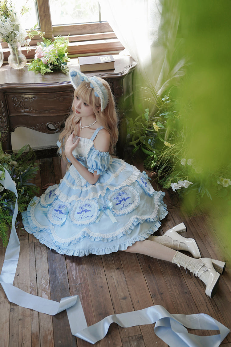 Blue [Butterfly Dream] Multi-Layered Print Ruffle Bowknot Sweet Princess Lolita Jsk Dress