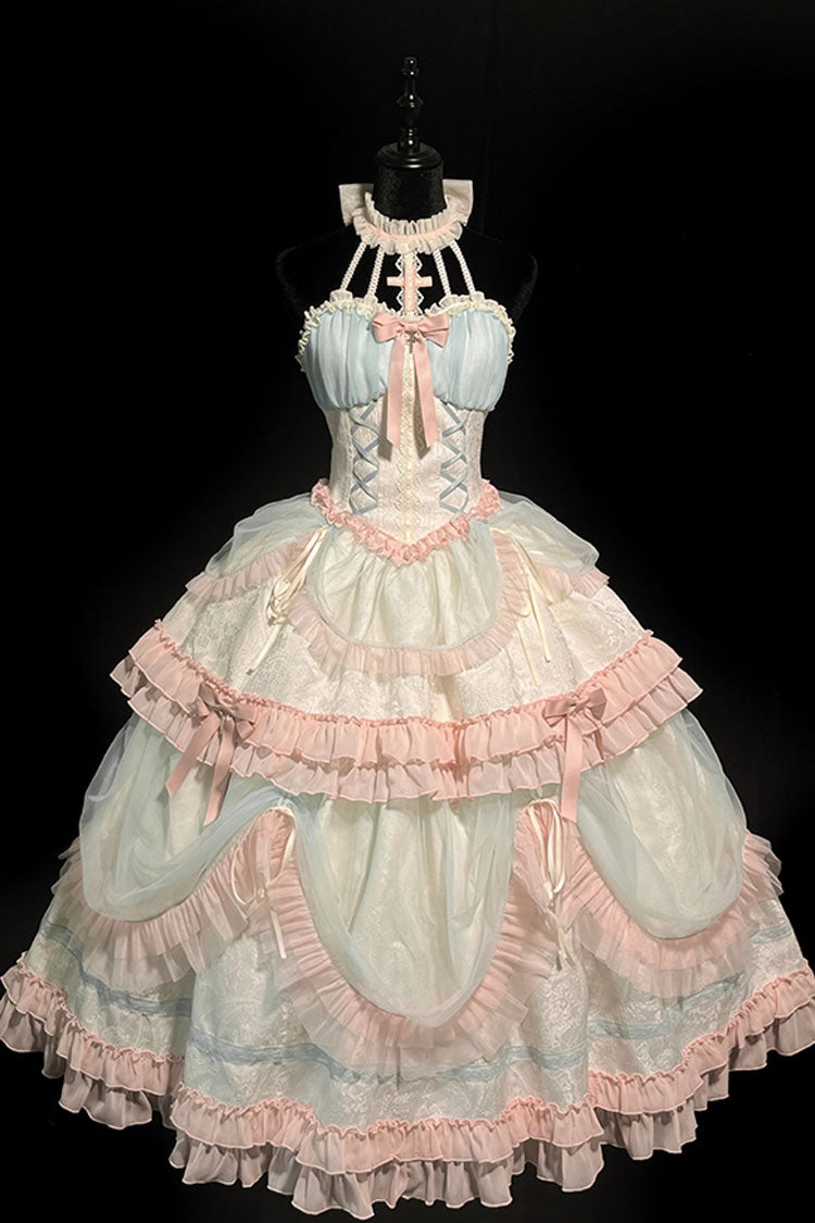 Multi-Color Mermaid Halterneck Ruffle Bowknot Lace Lace-Up Sweet Lolita Dress