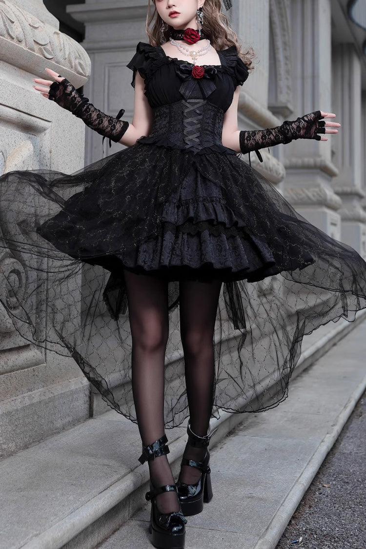 Black Elegant Bride Gorgeous Tea Party Gothic Lolita Tiered Dress