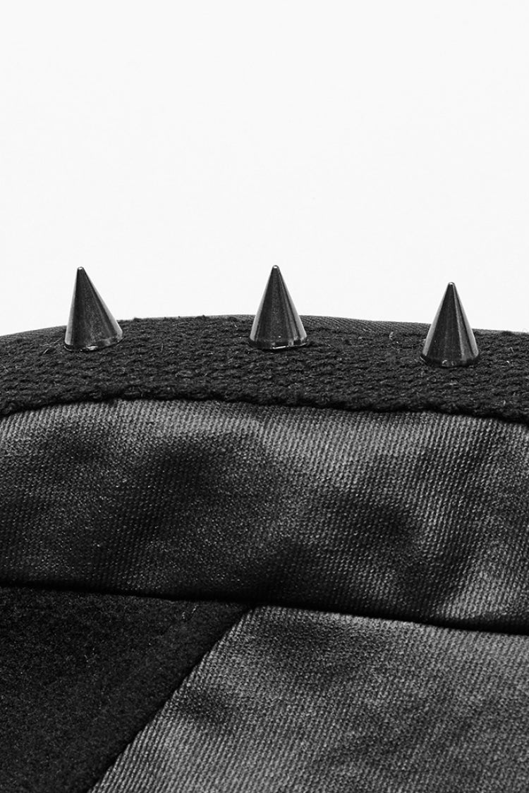 Black High Collar Faux Leather Stitching Mesh Rivet Buckle Women's Punk Cloak