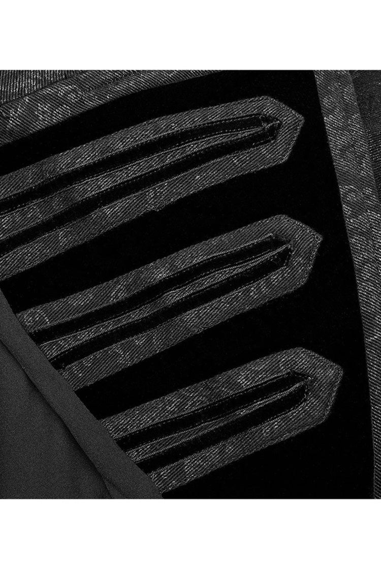 Black Punk Woven Print Large Collar Simple Atmospheric Long Men's Coat