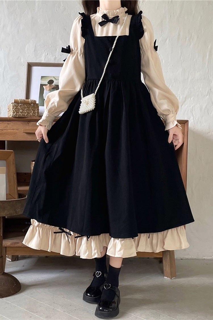 Japanese Long Puff Sleeves Ruffle Bowknot Sweet Lolita Dress 2 Colors