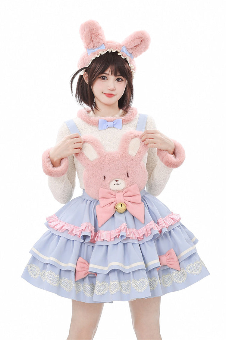 [Bunny Transformation] Detachable Bunny Cake Sleeveless Triple-Layered Ruffled Bow Sweet Strap Dress