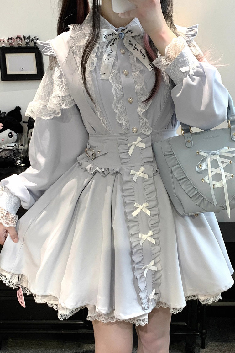 【ドール専用】フリルリボンリボンレース編み上げスウィートジライケイストラップドレス 4色