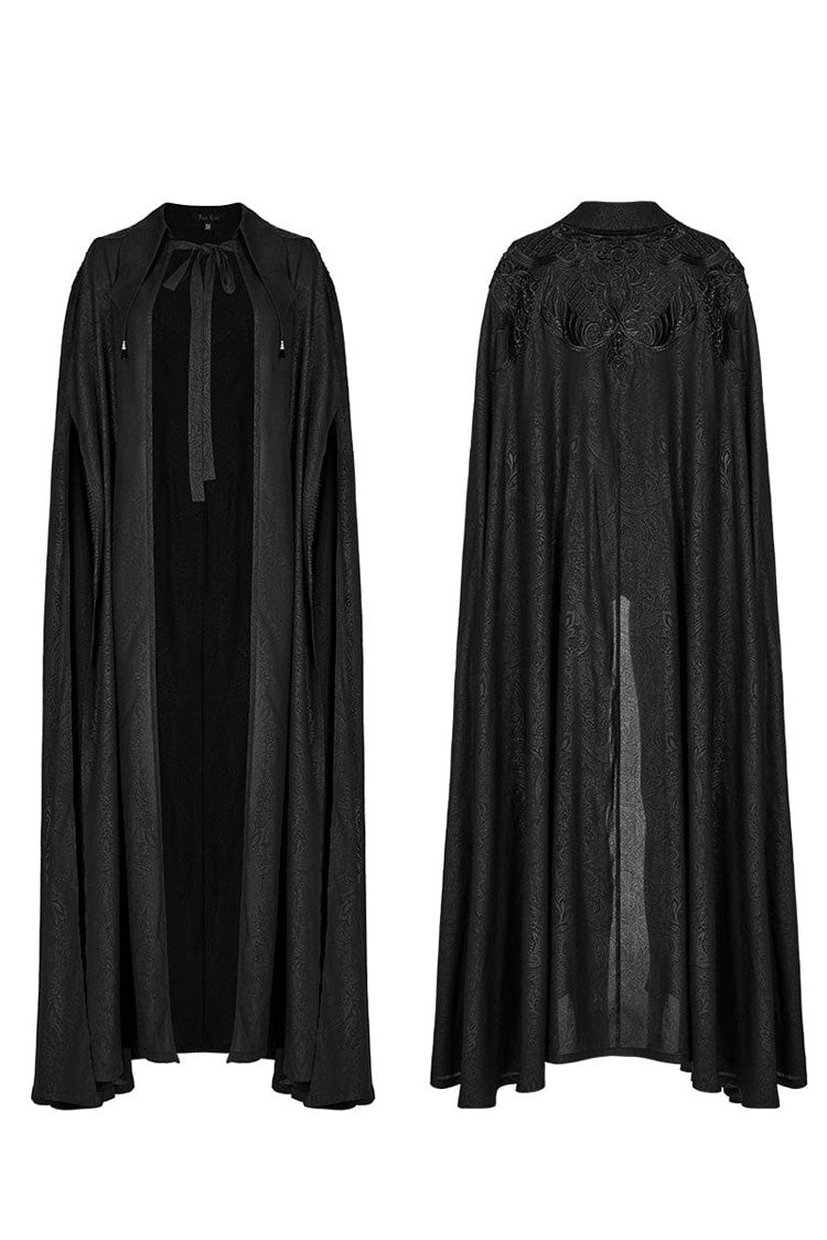 Black Mesh Lapel Collar Lace Jacquard Womens Gothic Cloak