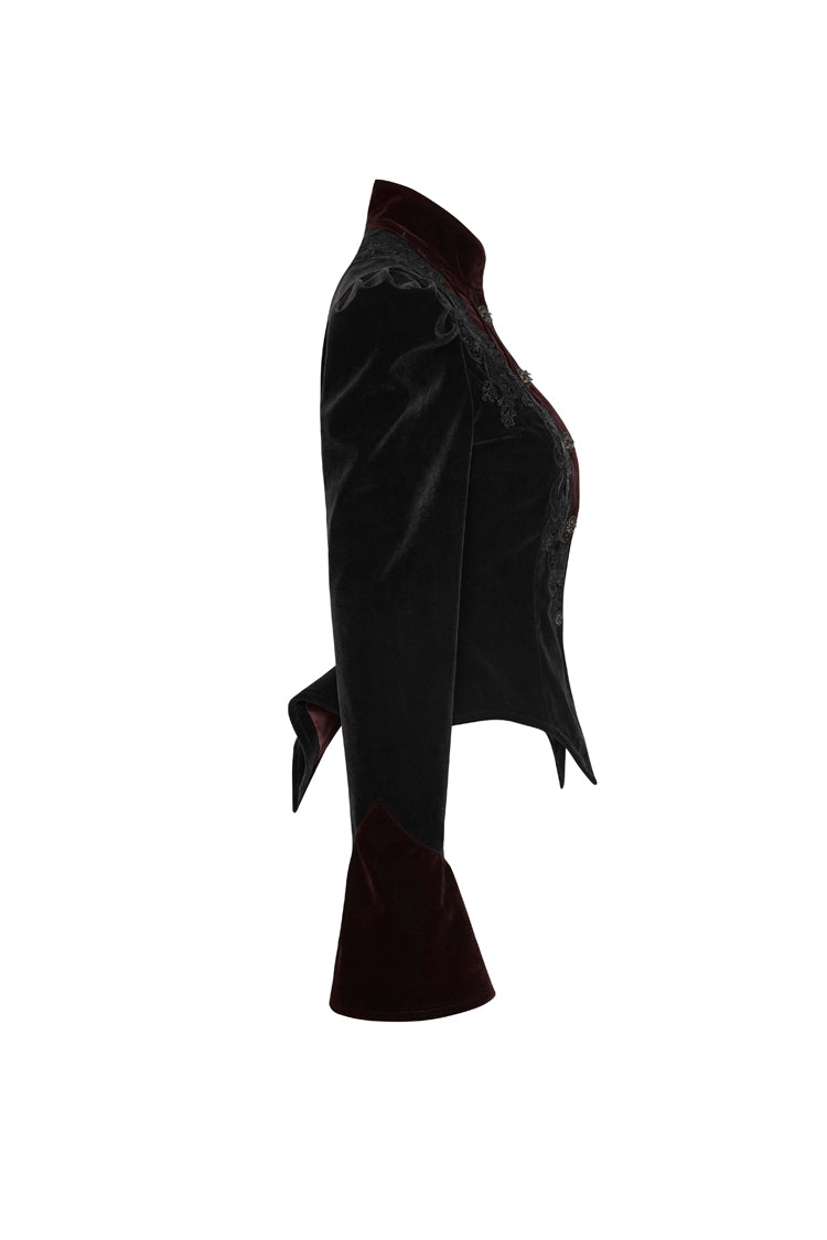 ブラック 3D 花装飾スタンドカラー長袖レディース ゴシック ジャケット