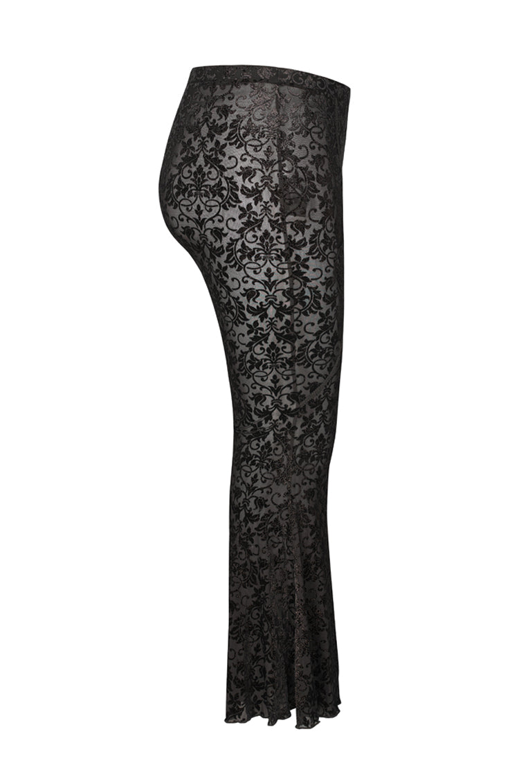 Black Plus Size Velvet Print Front Decals Knit Flare Women's Gothic Pants