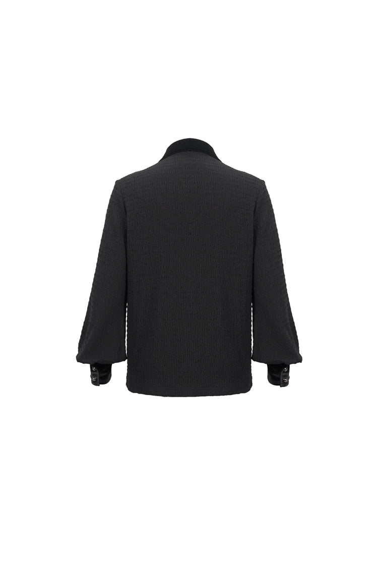 Black Embroidered Chest With Drawstring Strappy Puff Sleeved Men's Gothic Shirt
