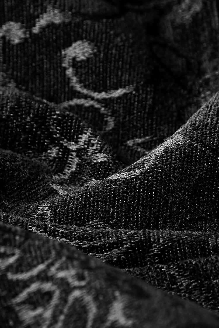 Black Jacquard Velvet Gothic Vintage V Collar Print Mens Vest