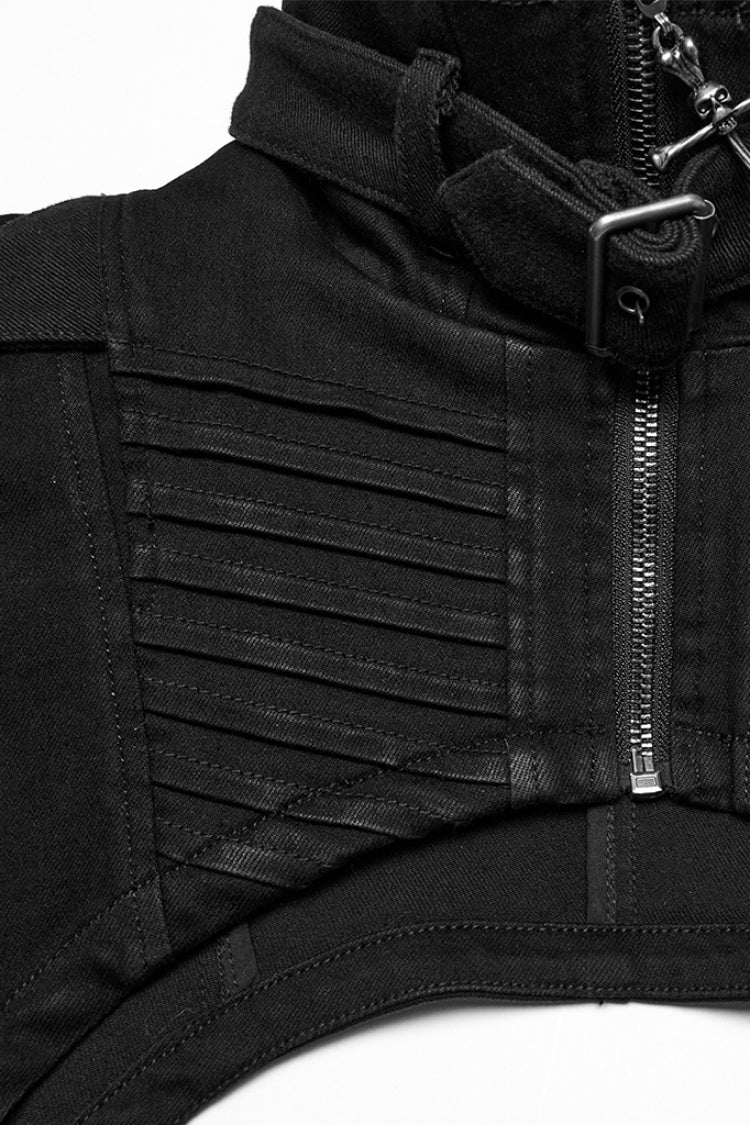 Black Stand Collar Sleeveless Rivet Zipper Men's Punk Cape