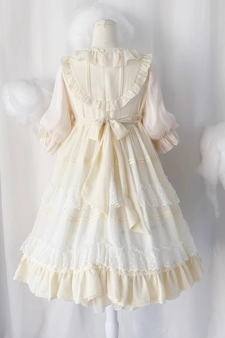 Beige Lace Cool Angel Short Sleeves Bowknot Ruffle Sweet Lolita Dress