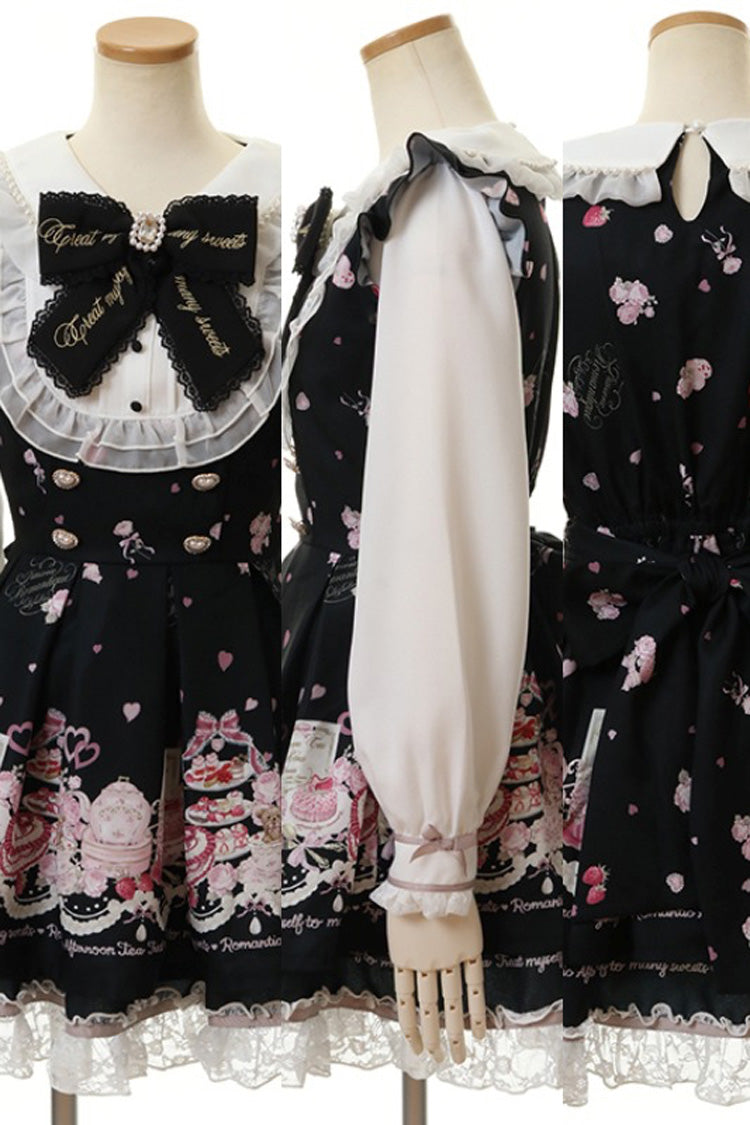 [Afternoon Tea] Long Sleeves Print Ruffle Bowknot Lace Sweet Jirai Kei Plus Size Dress 3 Colors
