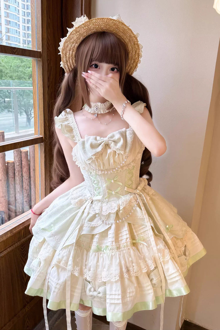 Mint Milk Green Sleeveless Ruffle Bowknot Lace Sweet Ballet Lolita Jsk Dress